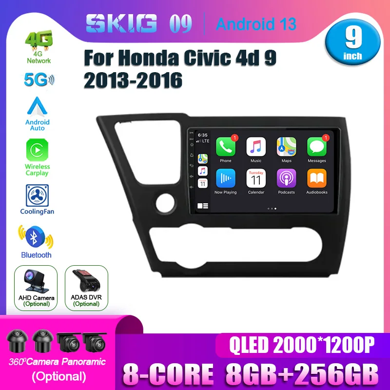 

For Honda Civic 4d 9 2013 - 2016 navigation CarPlay Car Radio Multimedia Video Player Navigation 5G wifi GPS Android 13 No 2 din