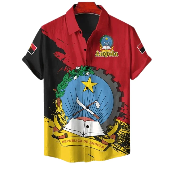 Angola Flag Map Short Sleeve Shirts For Men Clothes National Emblem Kids Blouses Dashiki Festival Gift Top Hawaiian Sport Jersey