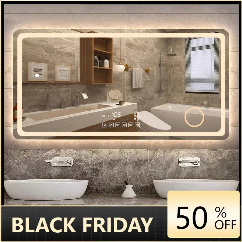 Mirrors Full Body Bath Mirror Bathroom Makeup Mirror Vanity Cabinet Large Wall 360 Shaving Backlight Led Light Miroir Gold