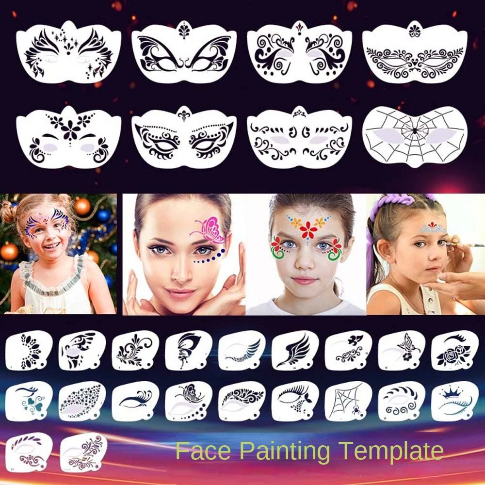 Reusable Face Paint Templates Hollowed Multiple Pattern Body Art Paint Stencils Easy Use Decorative DIY Makeup Tools Kids