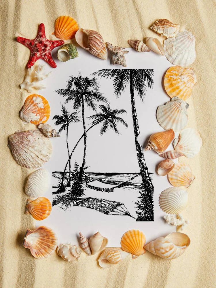 AZSG Coconut Tree Beach Scenery Series ล้างแสตมป์/ซีล DIY Scrapbooking/สนุกการ์ดทำ/อัลบั้มตกแต่งแสตมป์งานฝีมือ