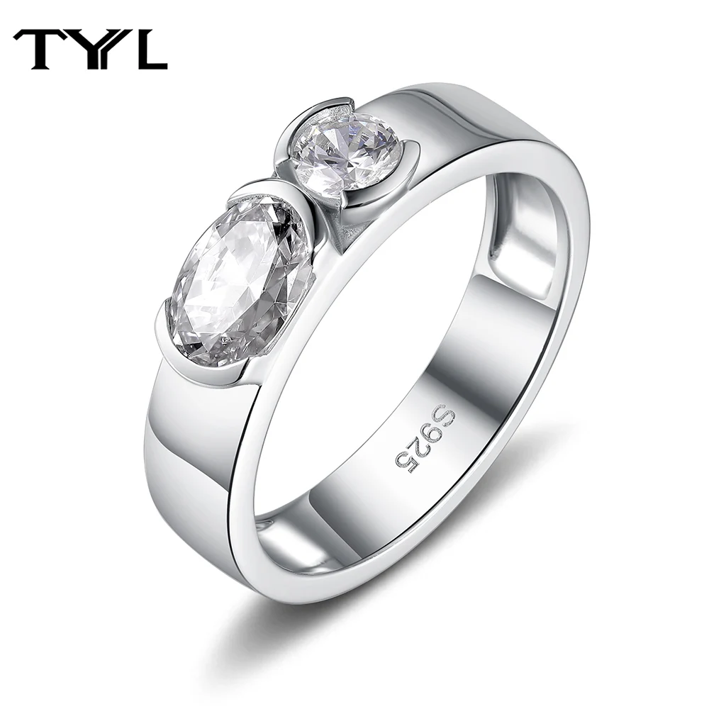 TYYL Romantic Luxury Moissanite Couple Rings 925 Silver For Women Men Wedding Anniversary Gemstone Gifts Toi et Moi Ring Jewelry