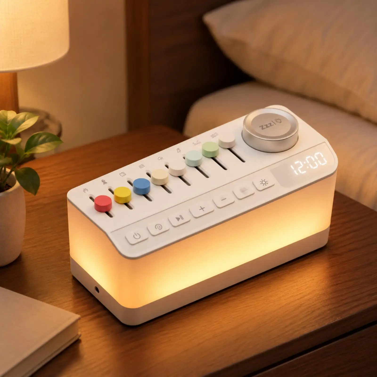 Bedside Sound Machine with Night Light Sounds Ambient Sound Machine with Digital Clock Multifunctional Portable Speaker with