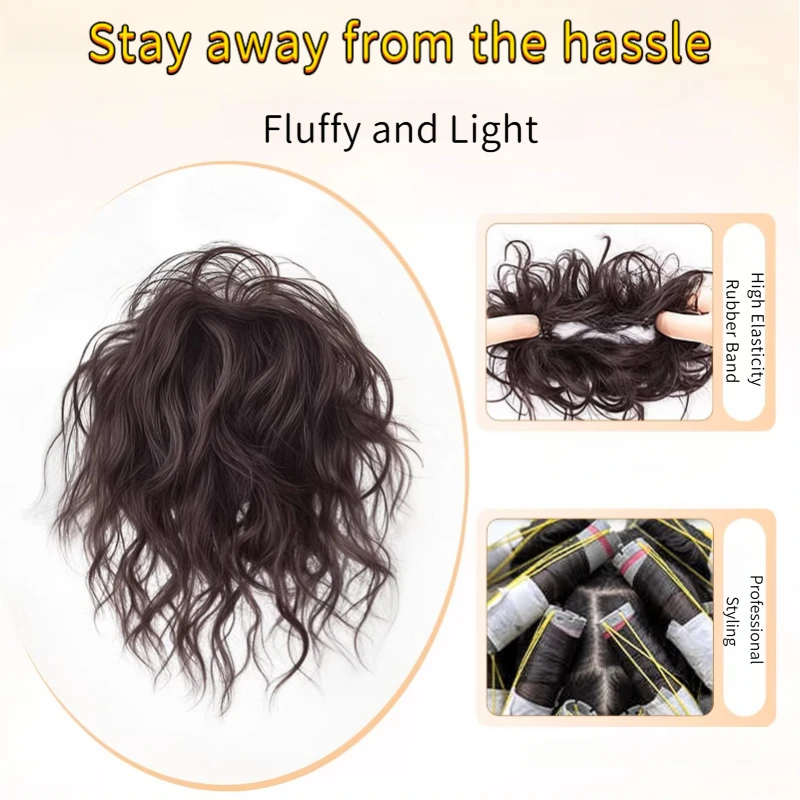 Aplique de Cabelo Sintético Cacheado de Lã Elegante com Elástico, Coque Volumoso para Uso Diário Feminino