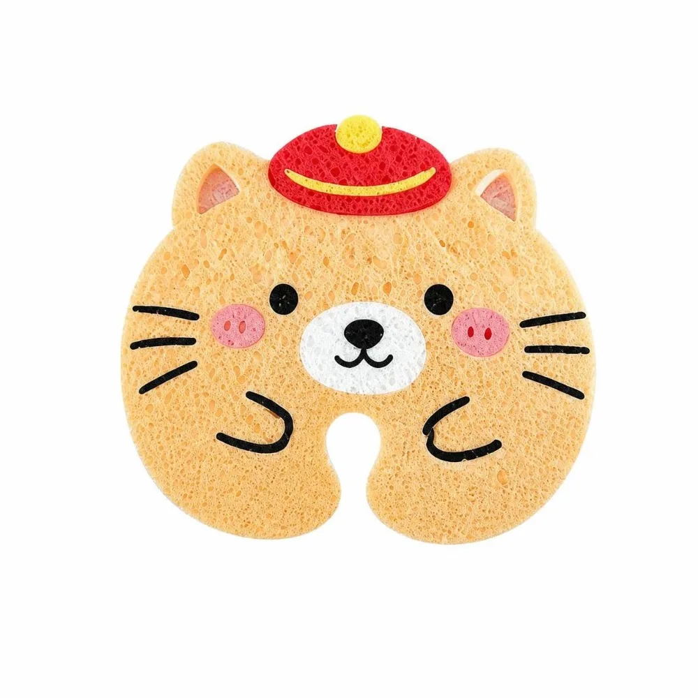 Practical Cartoon U-Shaped Groove Sponge Wood-pulp Quick-dry Kitchen Scrub Sponge Multicolor Soft Dish Washing Sponge Cookware