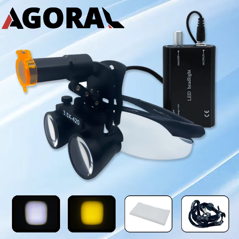 Dental Loupes Binocular Magnifier 2.5X 3.5X Magnification 3W/5W Belt Clip Type Head Light Medical Head Examination Lamp