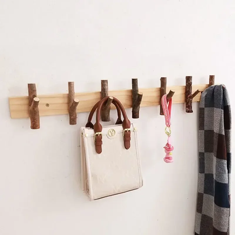 

Hanger Storage Nordic Branch Wall Wood Coat Rack Clothes with Clothing Hooks Hat Shelves for Living Room Space Furniture Saving