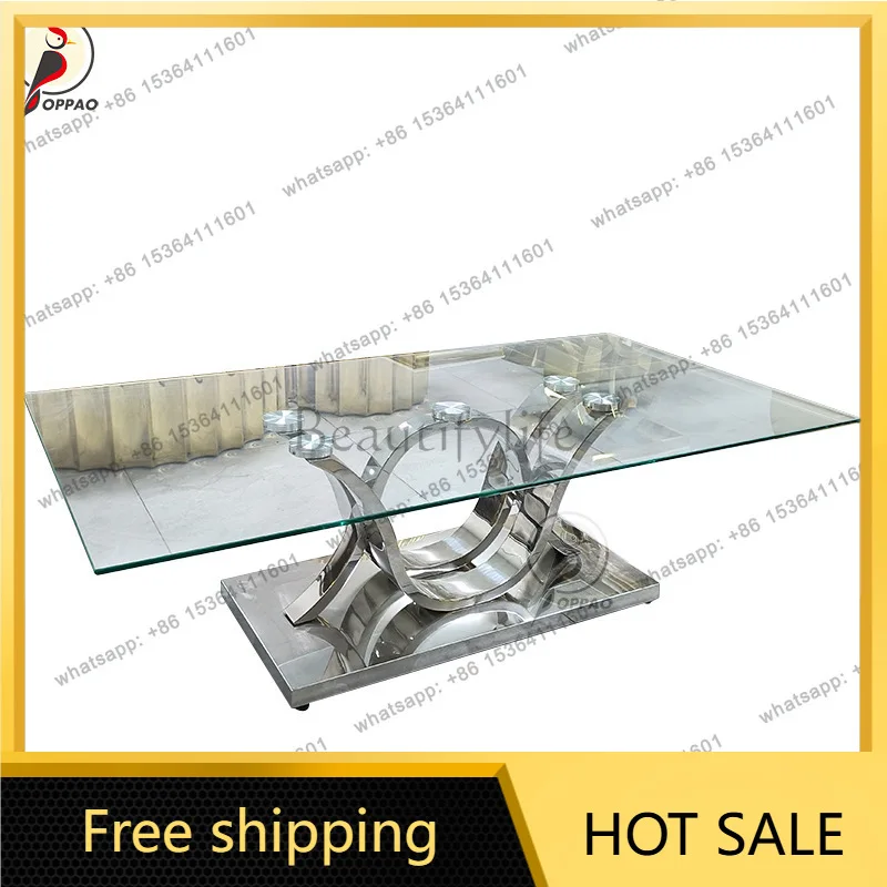 LS modern light luxury stainless steel living room coffee table creative tempered glass TV small apartment home