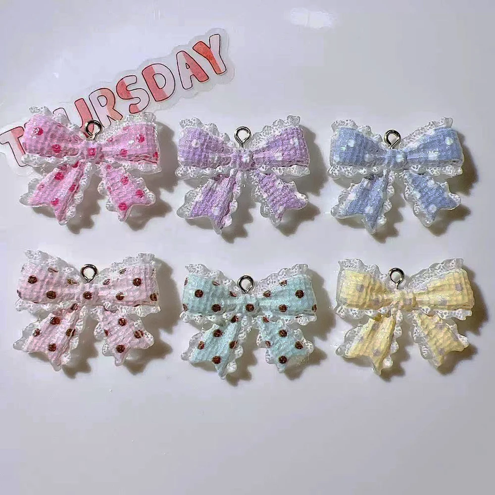10 Stück niedliche Wellen-Spitzen-Schleifen-Anhänger aus Kunstharz, Schmetterlingsknoten-Charms für Schmuckherstellung, Zubehör, DIY-Ohrringe, Halskette, Schlüsselanhänger – Detail 5