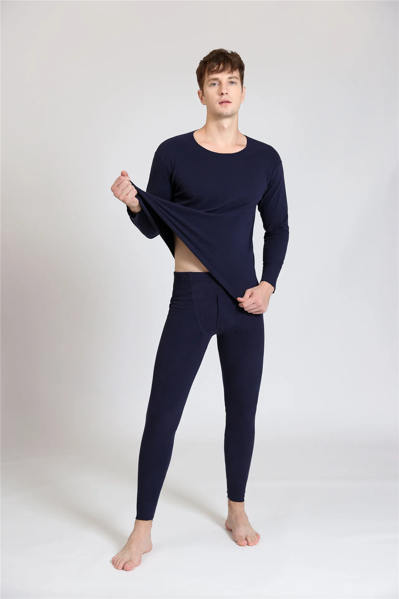 1Set Winter Seamless Men's Long-sleeved Thermal Underwear Man Plus Size Round Neck Thin velvet Autumn clothes Sets 3XL-7XL