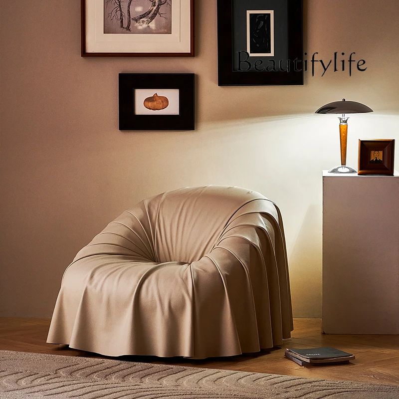 

Bird's Nest Leisure Chair Pleated Leather Sofa Living Room Light Luxury Modern New First-layer Cowhide Sofa Chair