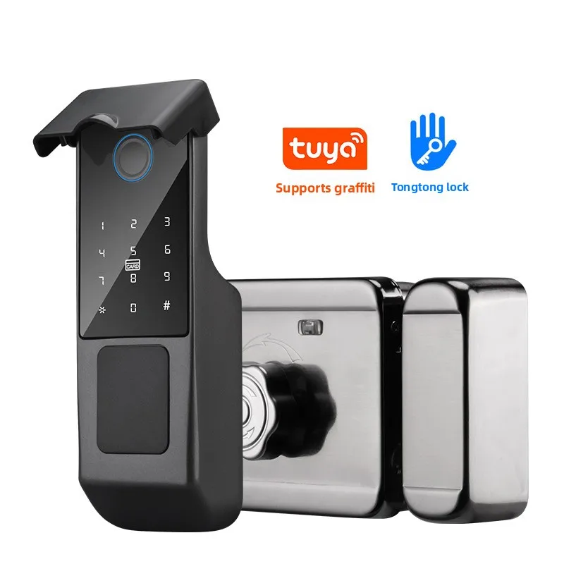 

Outdoor Rainproof And Waterproof Large Iron Door Fingerprint Password Graffiti Intelligent All-through Lock Bull Head Lock With