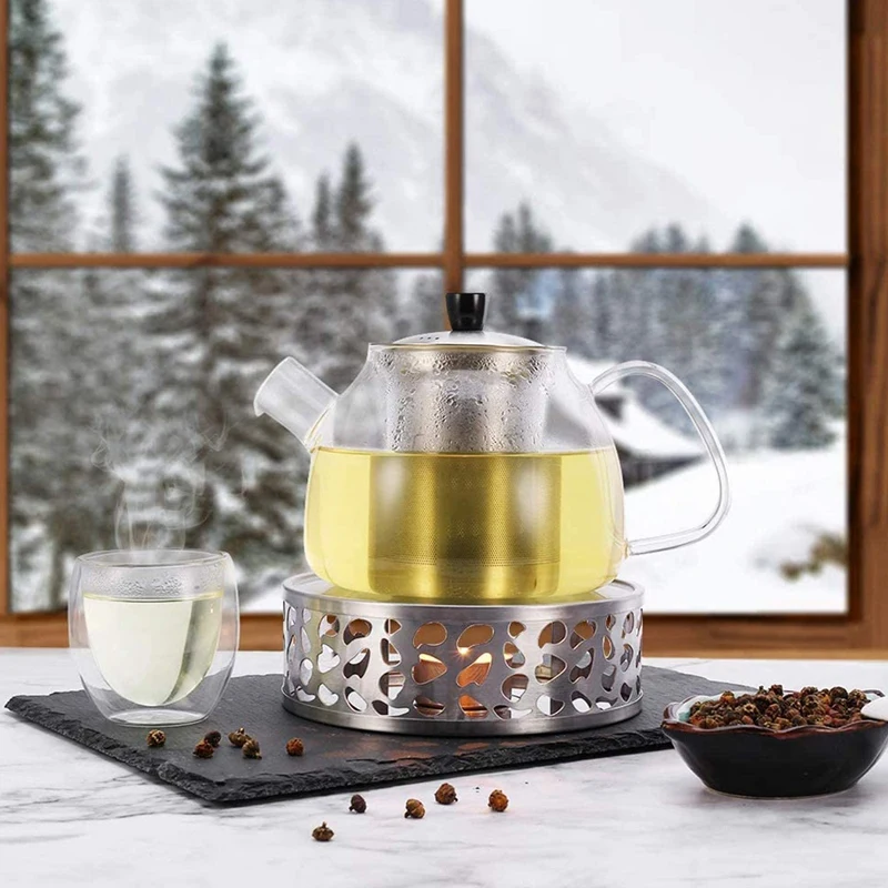 A75K Tea Warmer Coffee Warmer Made Of Stainless Steel with Tealight Holder Tea Base Hollow Carved Design Heater Coffee Warmer