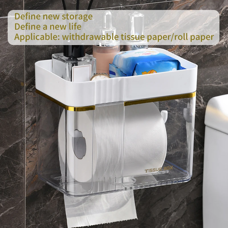 Non perforated tissue dispenser,hand wiping paper box,wall mounted transparent household bathroom tissue storage rack,