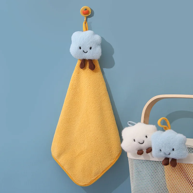 Baby Nursery Hand Towel Baby Bath Towels Toddler Soft Plush Cartoon White Cloud Wipe Hanging Bathing Towel For Children Towel