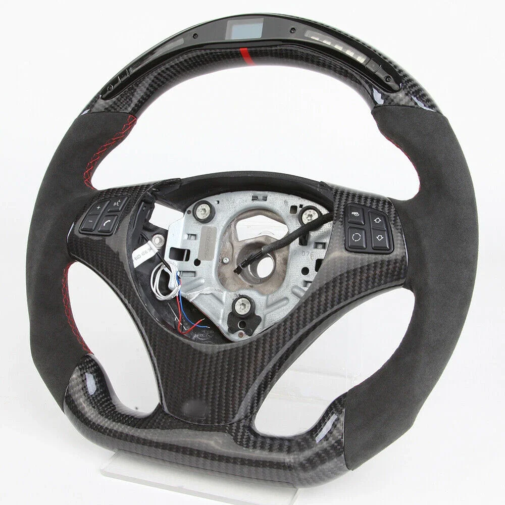 LED Racing Car For Alcantara  E90 E92 E93 E82 E87 3 series 320 325 330 M3 M2 X1 Carbon Fiber Steering Wheel