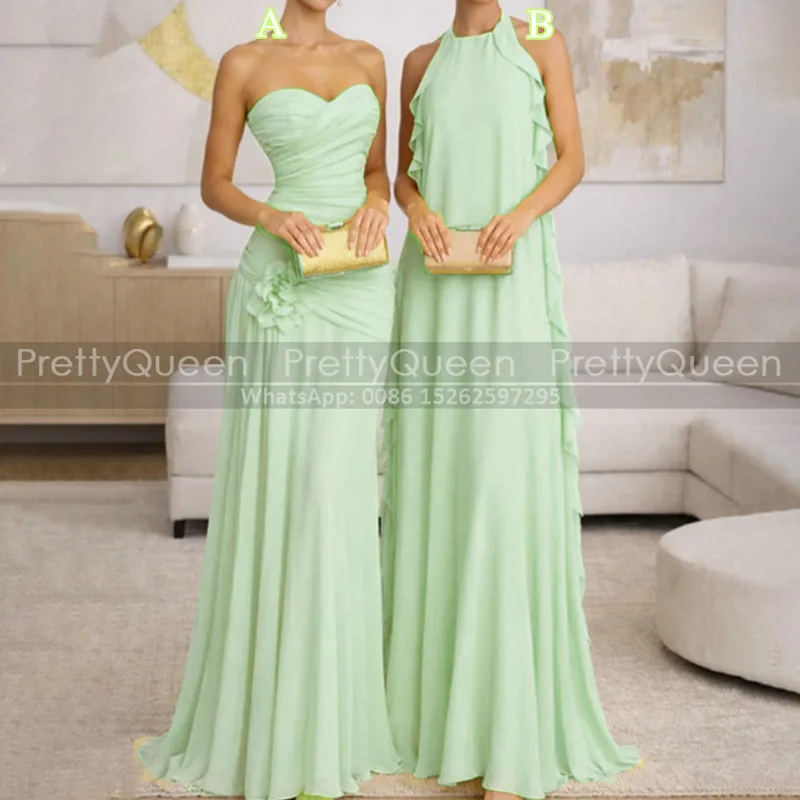 

Chiffon Long Bridesmaid Dresses Mermaid Flower Sleeveless Customized A Line Wedding Guest Dress Party For Women