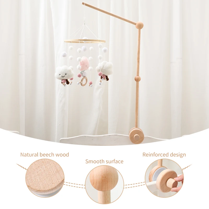 Krippe Mobile Bett Glocke Holz Halterung Baby 0-12 Monate Holz Mobile Hängen Rasseln Spielzeug Halter Dekorative Zubehör arm Halterung – Detail 1