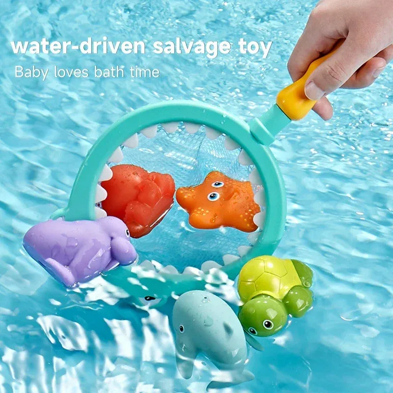 Kids Fishing Game Toy Set with Scoop Net & Floating Animals, Bath Toy for Toddlers, Child Interactive Water Play for Pool Beach