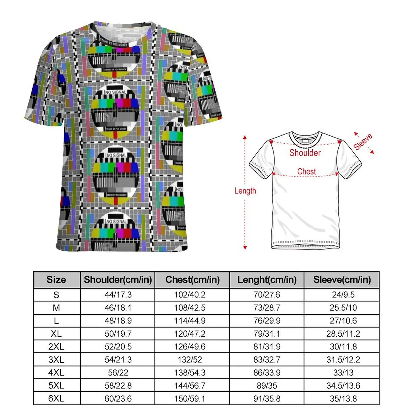No Signal Retro Print T-Shirt For Men  Printed O Neck T-Shirts Summer Novelty  Clothing Short Sleeves Casual Oversized Tee Shirt