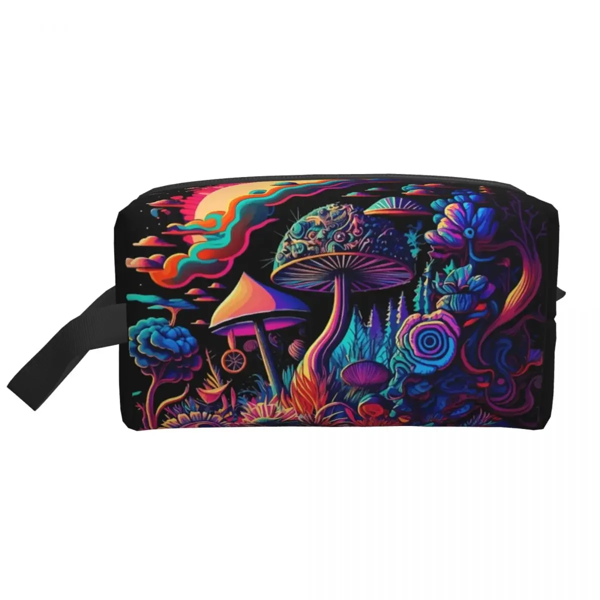 Travel Trippy Psychedelic Vibrant Mushrooms Toiletry Bag Kawaii Cosmetic Makeup Organizer for Women Beauty Storage Dopp Kit Case