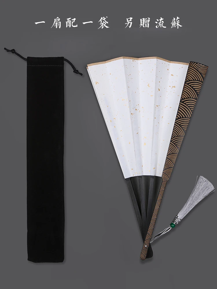 8/9/10 Inch Free Inscription China-Chic Cloud Pattern Carving Fan Blank Sprinkling Gold Silk Cloth Folding Fan Rice Paper Art