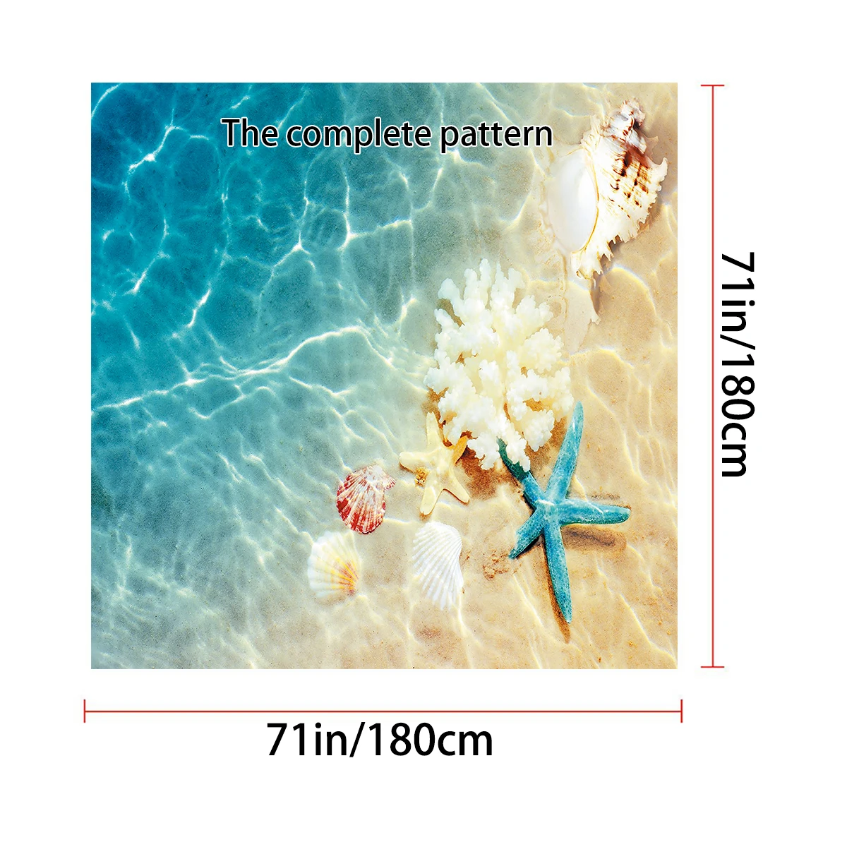 1 piece of 180x180cm beach starfish printed shower curtain with hooks, waterproof and mildew proof partition in the bathroom