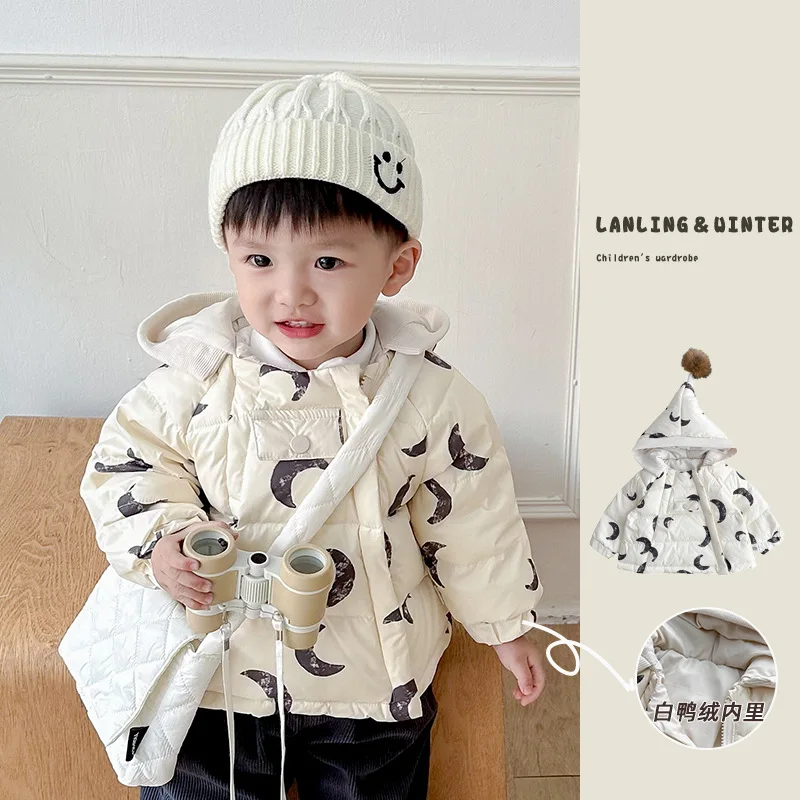 Baby plus winter coat children's Nordic wind down coat men and women baby white down warm clothes winter