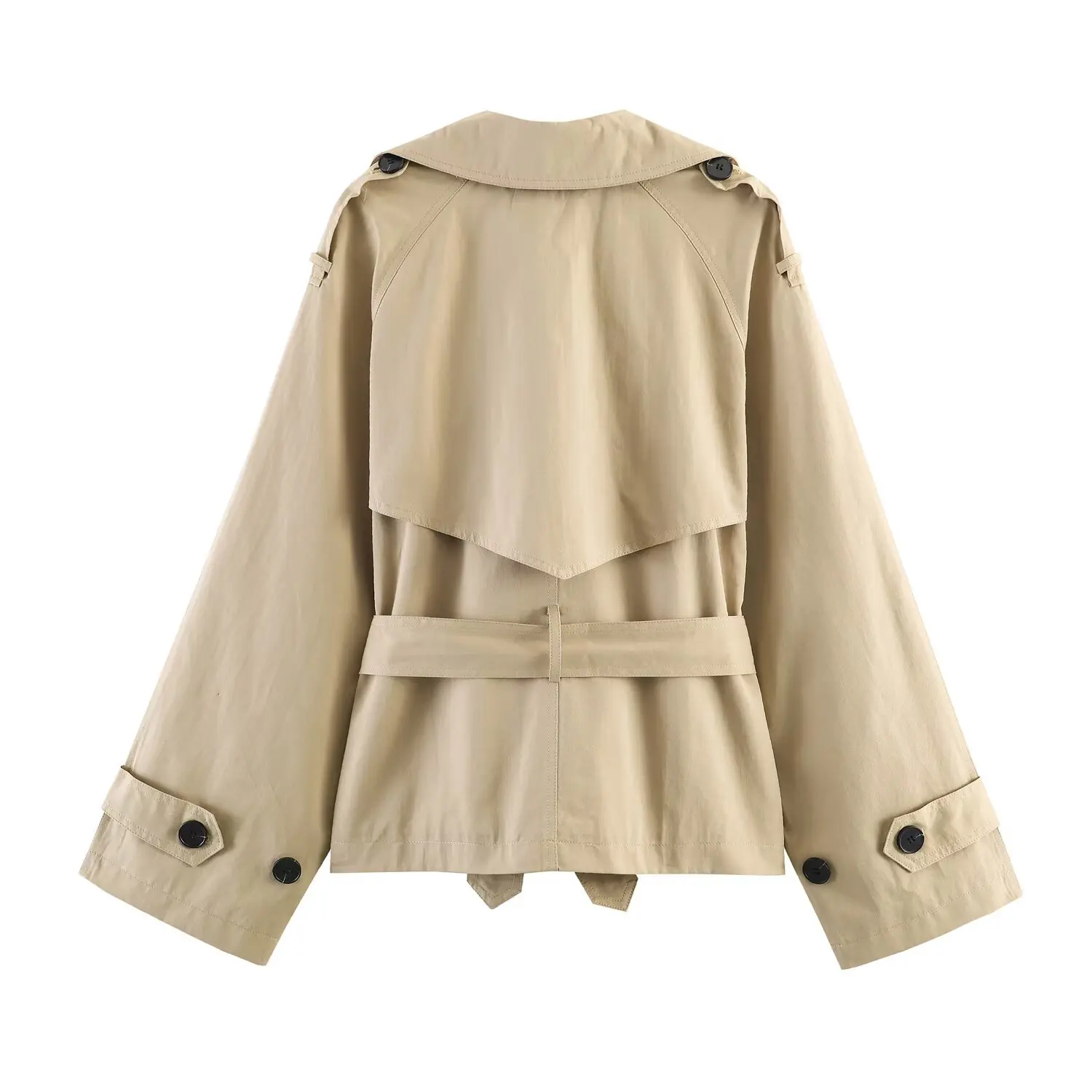 European and American style 2026 spring and summer new women's fashionable and elegant belted shoulder-padded windbreaker