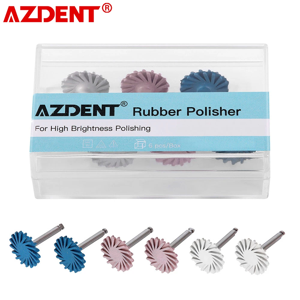 AZDENT-Kit de Discos de pulido para odontología, herramienta de pulido Dental de 3 etapas con diamante RA, rueda de 14mm, pulidor de goma HP de