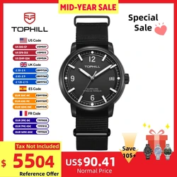 TOPHILL 42mm 패션 VX62E 남성용 쿼츠 시계 C3 빛나는 캐주얼 레트로 심플 사파이어 316L 스테인레스 스틸 2 스트랩 TD009G