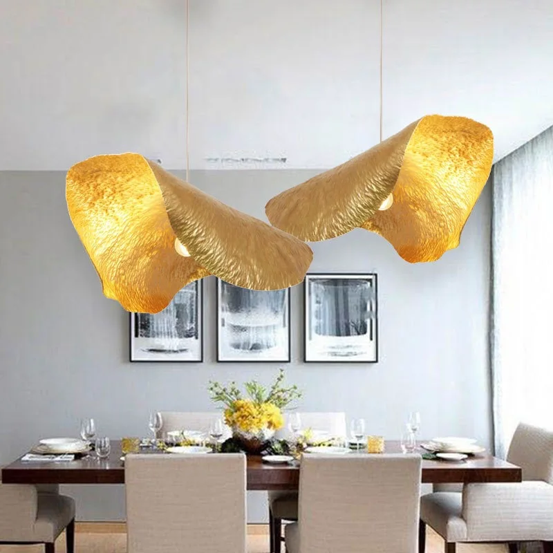 All copper post-modern creative personality simple living room dining room tea room chandelier Nordic lotus leaf lamp