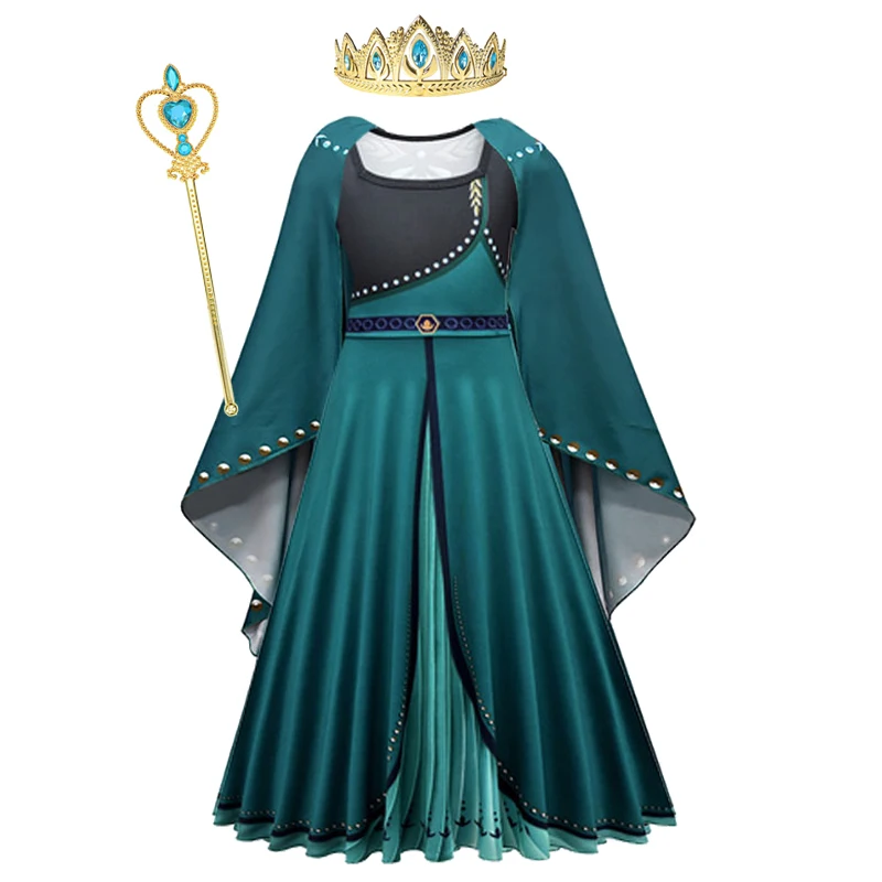 Disney Frozen Princess Anna Dress For Girls Carnival Prom Cosplay Party Costumes Long Sleeve Dress for Kids Snow Queen Clothes