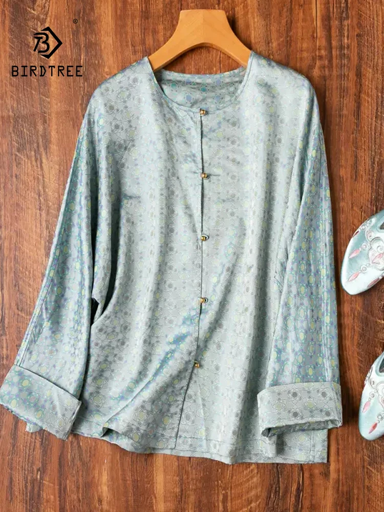 

BirdTree, 100%Real Silk Song Brocade Elegant Shirt, Women Batwing Sleeve Jacquard, Retro Commute Blouse, 2024 Spring T441102QC