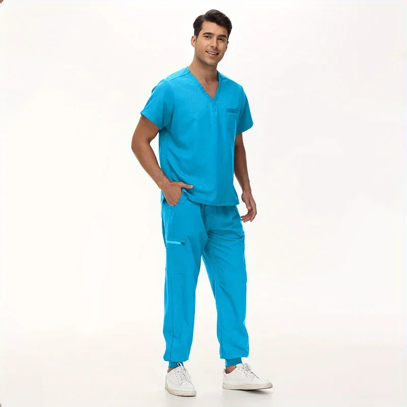 Men's Short Sleeve Nurse Uniforms Oral Hospital Staff Scrub Suits Men's Doctor Sets