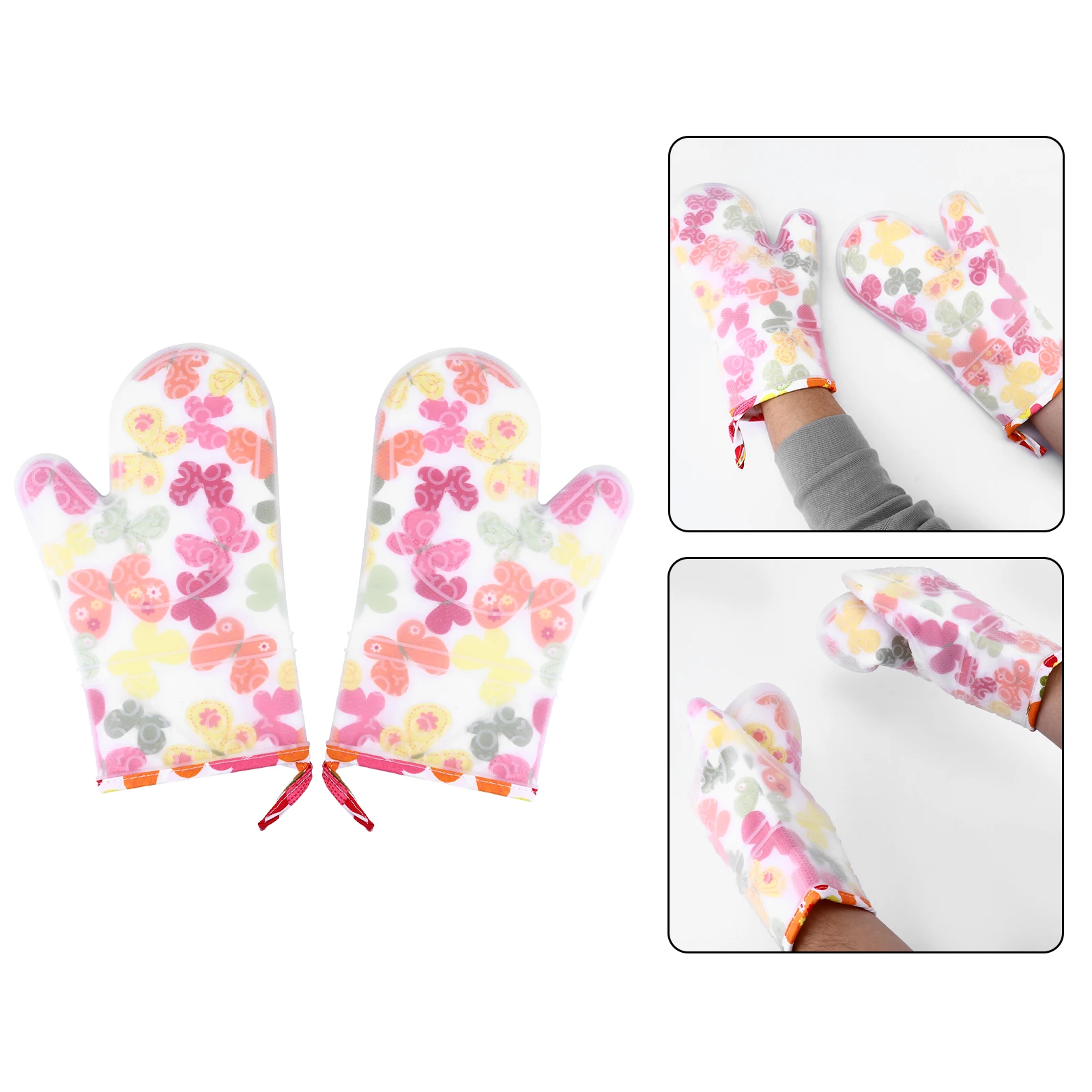 

2Pcs Heat Resistant Mitts Oven Gloves Microwave Baking Silicone Non Slip Pure Cotton Layer Insulation Glove Barbecue Kitchen