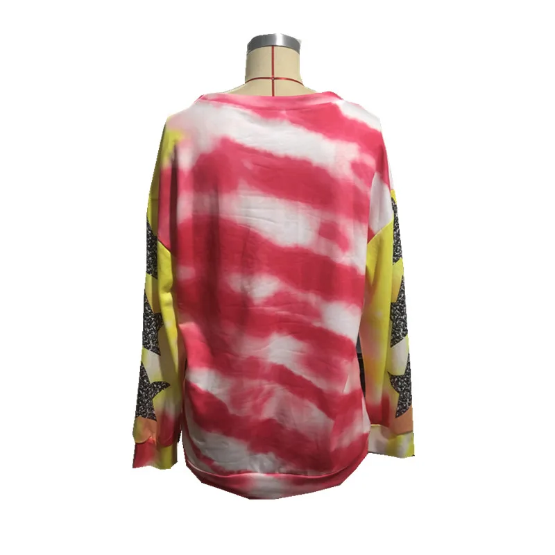 Tie Dye Printing Crewneck Harajuku Sweatshirt Loose Streetwear Y2k Long Sleeve Hoodies 2024 New Women Casual Large Clothing