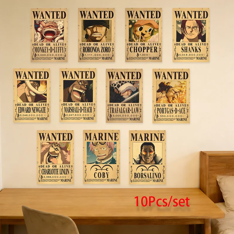 10 Piezas de Pósters de Anime de One Piece, Figuras de Luffy y Zoro, Nuevos Pósters Decorativos Vintage para Pared, Juguetes de Regalo