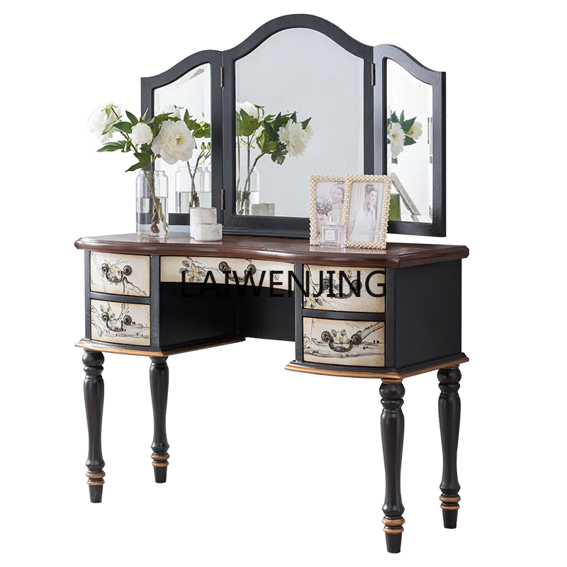 

LYN American solid wood dresser combination antique painted dressing table storage