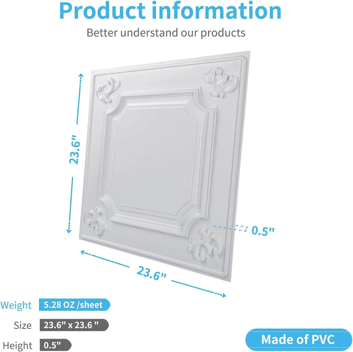 PVC para Pared y Techos, 61x61cm Paneles Decorativos 3D de Pared y Techos, Paneles Techo PVC (12 Piezas)