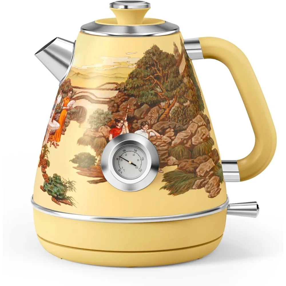 

Retro Electric Kettle - 1.7 Liters / 57.5 Ounces Tea Kettle with Thermometer, All Stainless Steel, 1200 Watts Fast Boiling, BPA