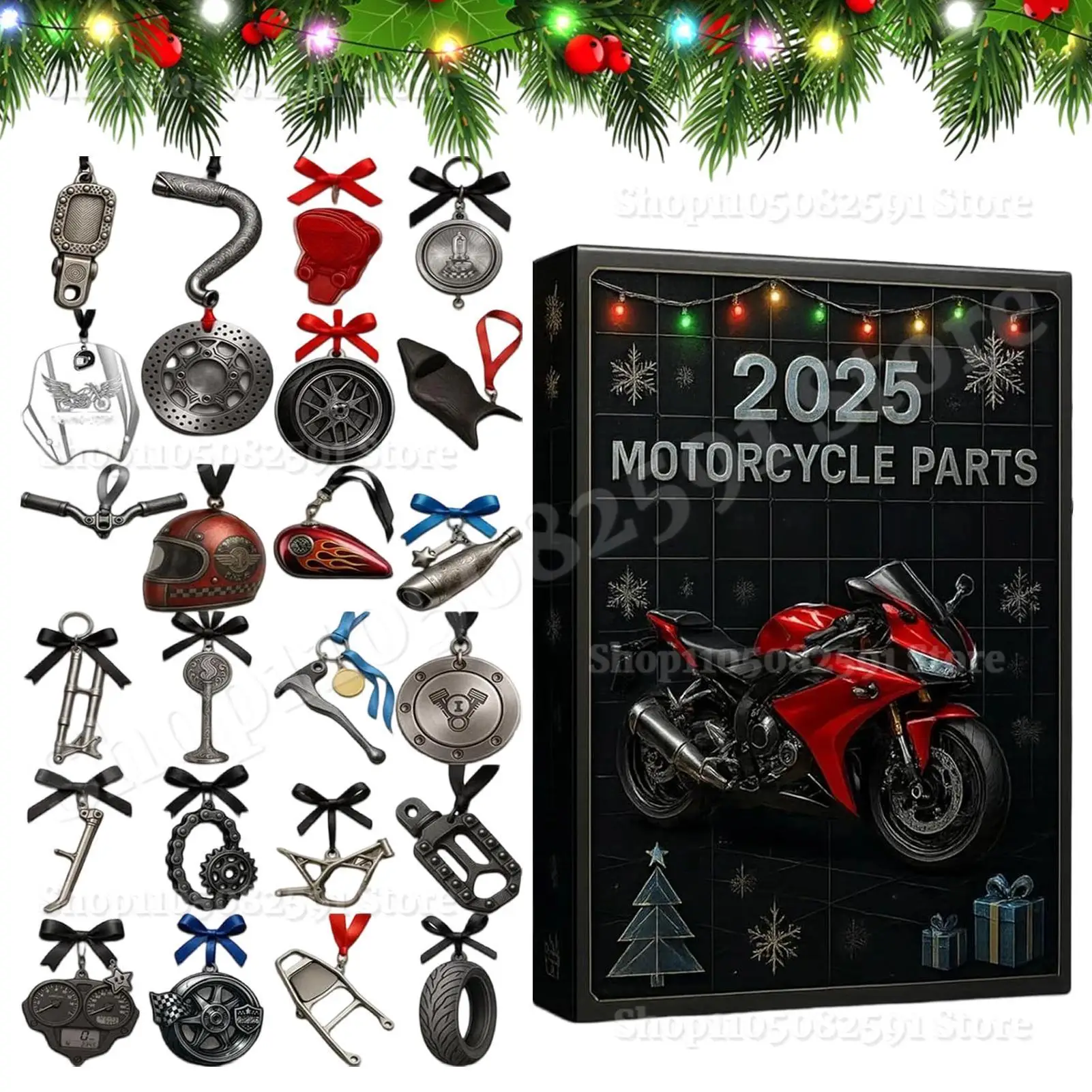 

2025 Motorcycle Parts Advent Calendar,2D Acrylic Christmas Countdown Holiday Gift for Biker, Car Fans, Husband, Dad, Men Boys