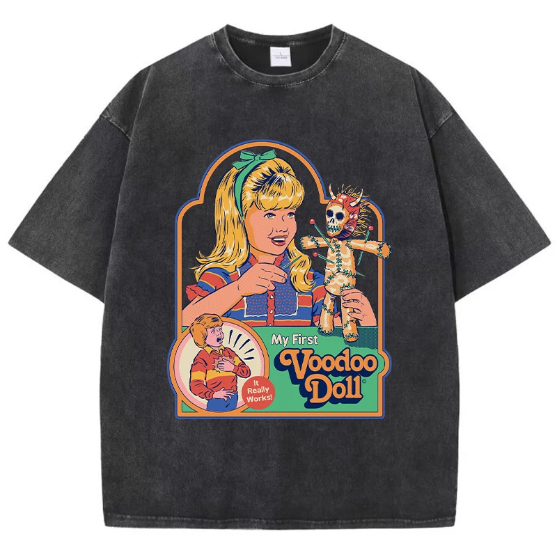 تي شيرت نسائي مطبوع عليه دمية فودو ، تي شيرت صيفي قابل للتنفس ، تيشيرتات على الموضة في الشوارع ، ملابس رياضية غير رسمية رائعة