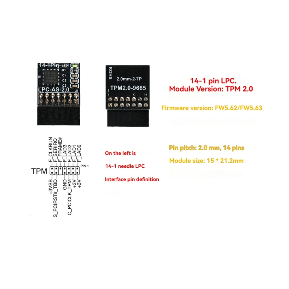 Old/New Version14-pin TPM Security Module, TPM 2.0 Module, LPC Module, TPM Module