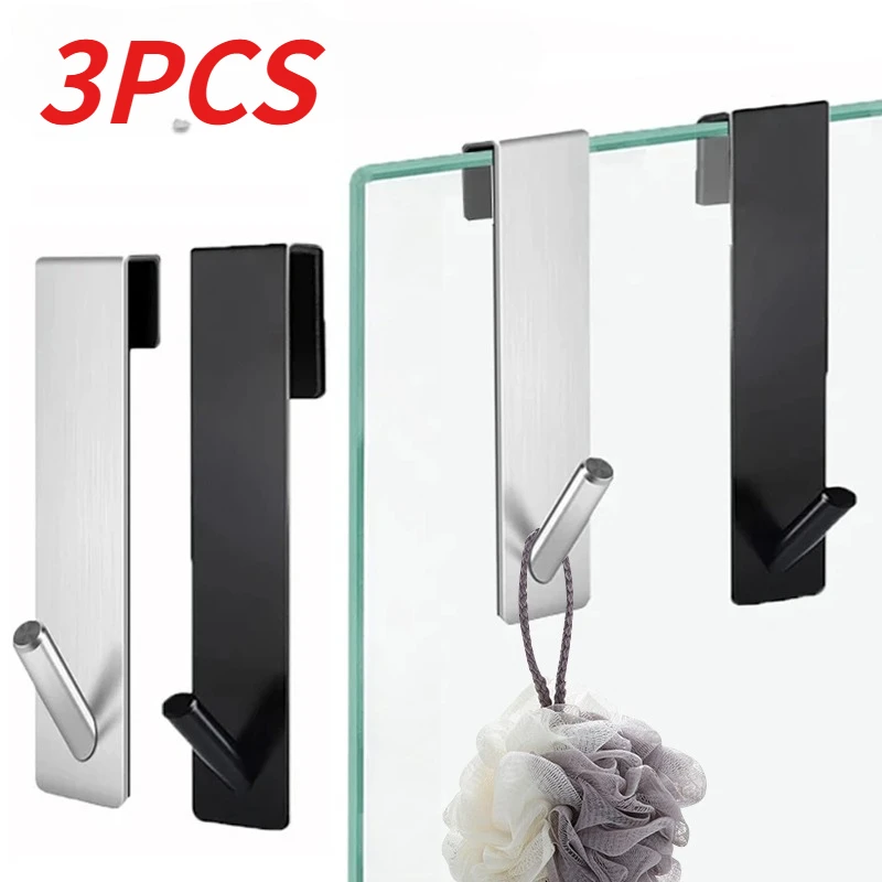 1/3Pcs Badezimmer Dusche Tür Zurück Haken Edelstahl Über Glas Tür Dusche Handtuch Rack Bad Bademantel Aufhänger halter S Haken