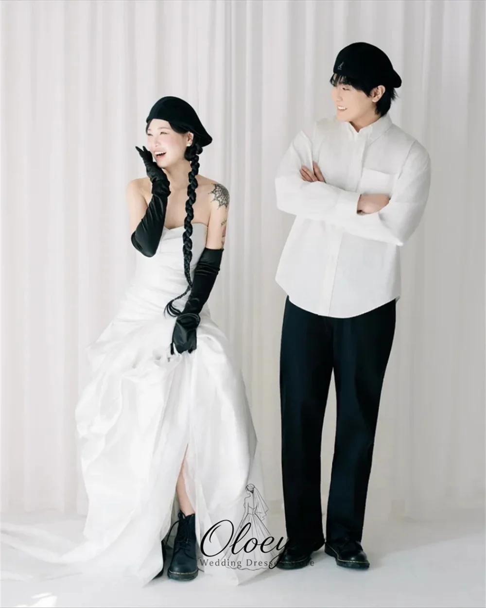 OLOEY Minimalist Sweetheart Collar Korea Wedding Dress Photo Shoot Satin A-Line Bridal Gown Customized Outdoor Wedding Dress