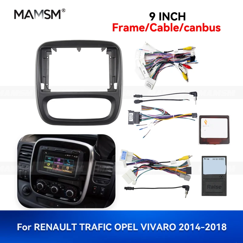 

MAMSM 9-дюймовая рамка для автомагнитолы Android для RENAULT TRAFIC OPEL VIVARO 2014-2018, GPS, мультимедиа, проводка, Canbus