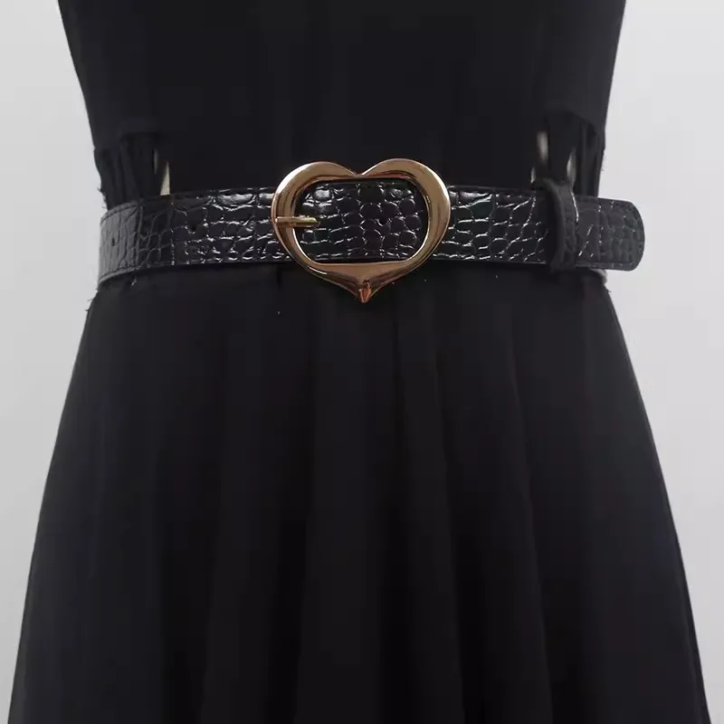 

Women's Runway Fashion Heart Buckle PU Leather Cummerbunds Female Dress Corsets Waistband Belts Decoration Wide Belt R671