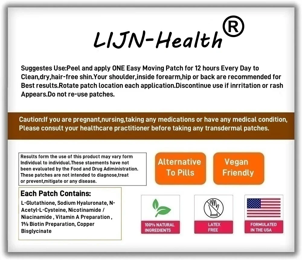 30 patchs patchs transdérmiques au glutathion-support immunitaire, détox du foie, antioxydant puissant pour une peau plus saine