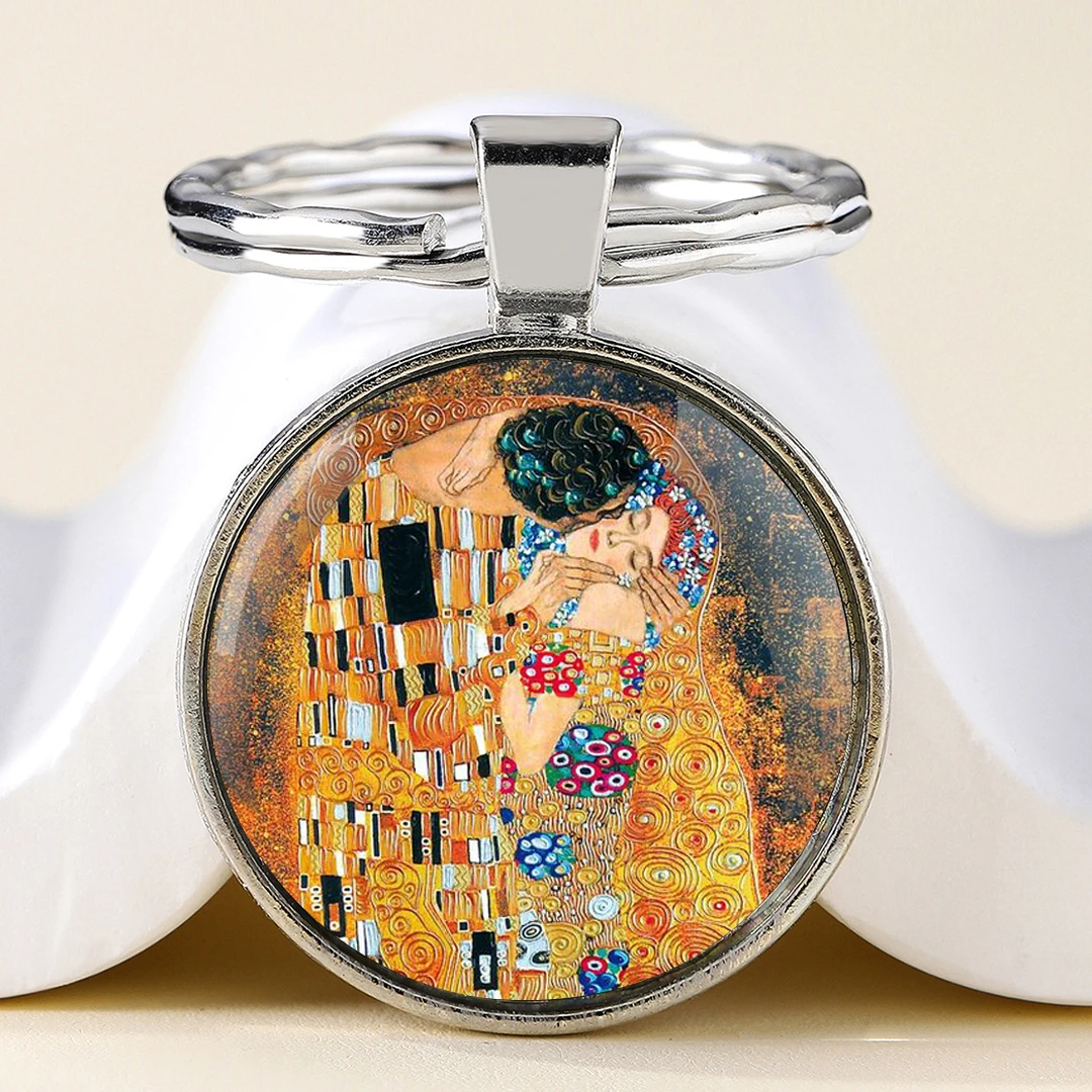 Kiss Gustav Klimt Design Round Glass Dome portachiavi in metallo fatto a mano per uomini e donne portachiavi gioielli regali portachiavi